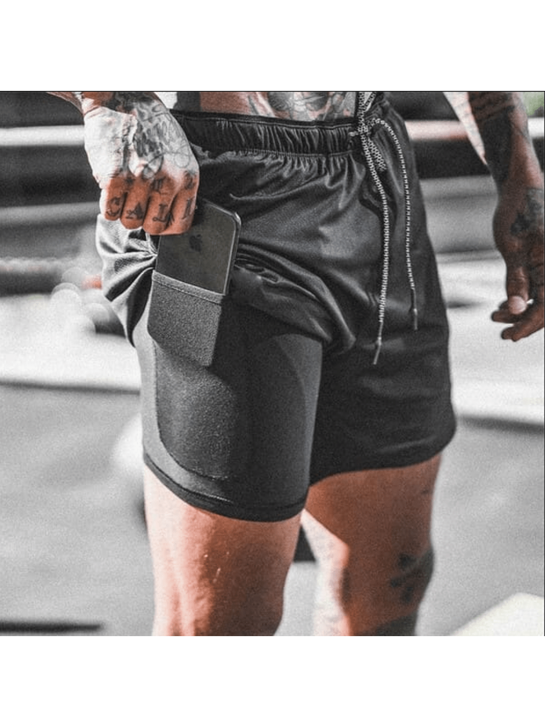 Bermuda De Compressão 2 Em 1 Masculina Com Bolso Interno Para Celular Perfeita Para Academia