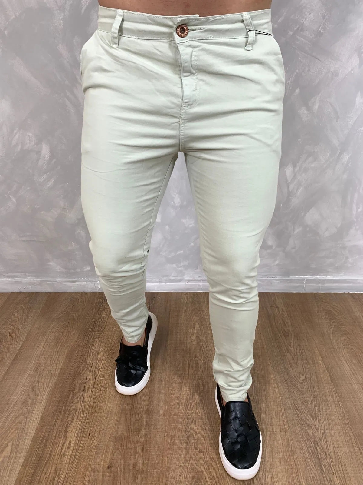 Calça Sarja Masculina Ralph Alfaiataria Premium com Elástano Cor Creme