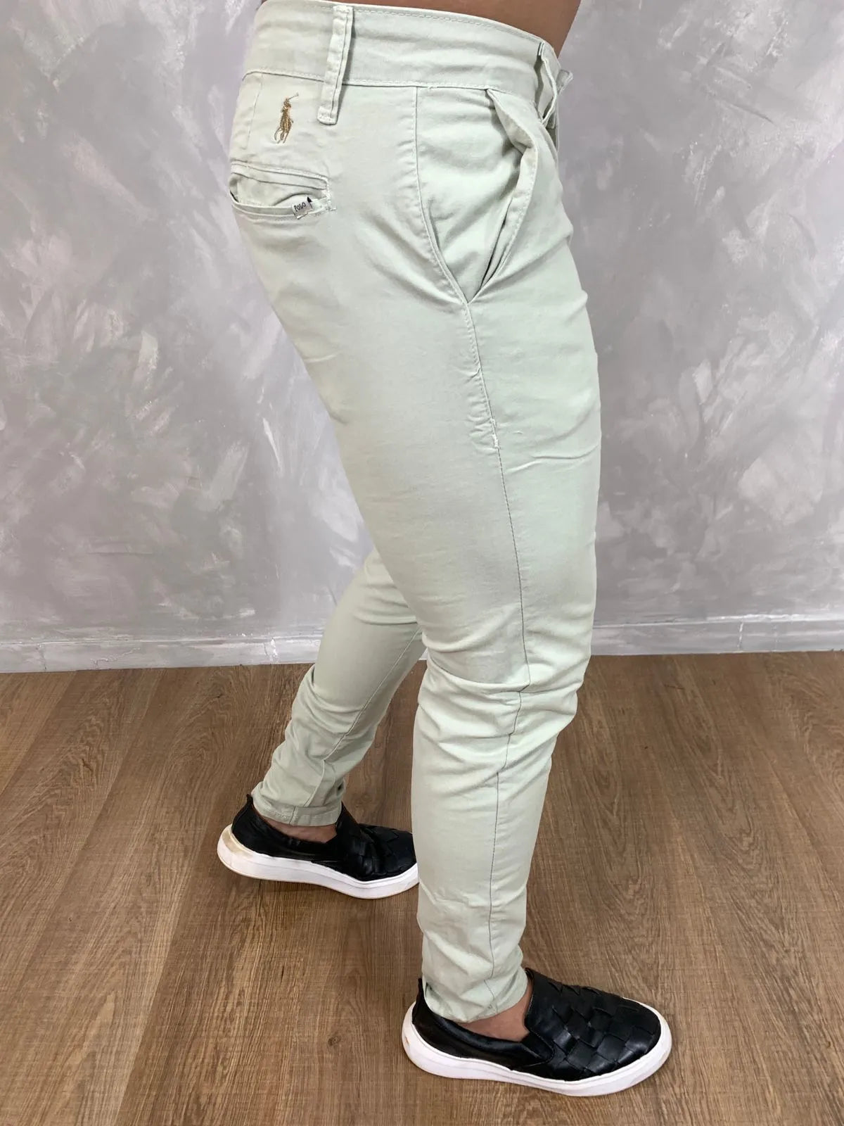Calça Sarja Masculina Ralph Alfaiataria Premium com Elástano Cor Creme