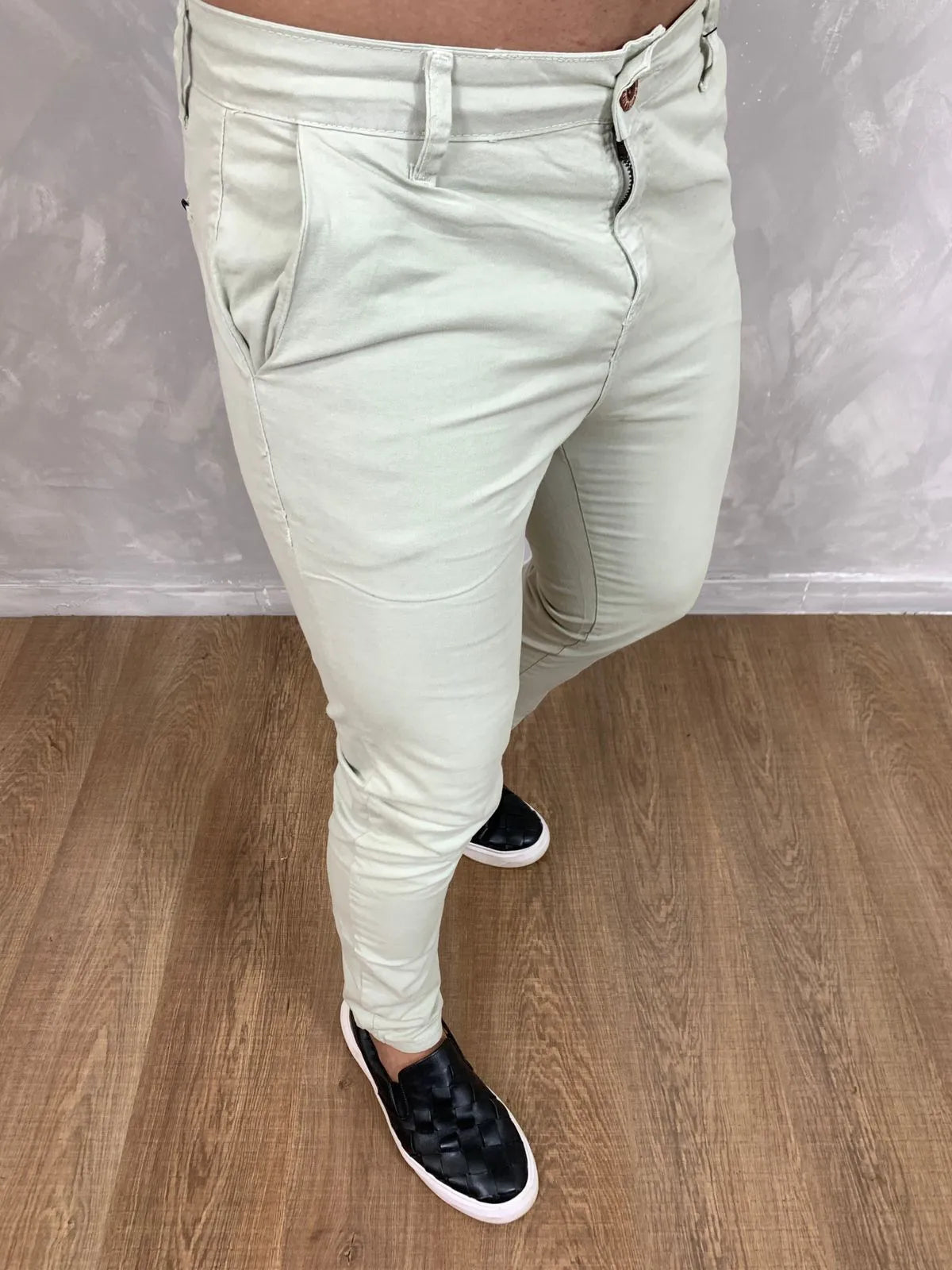 Calça Sarja Masculina Ralph Alfaiataria Premium com Elástano Cor Creme