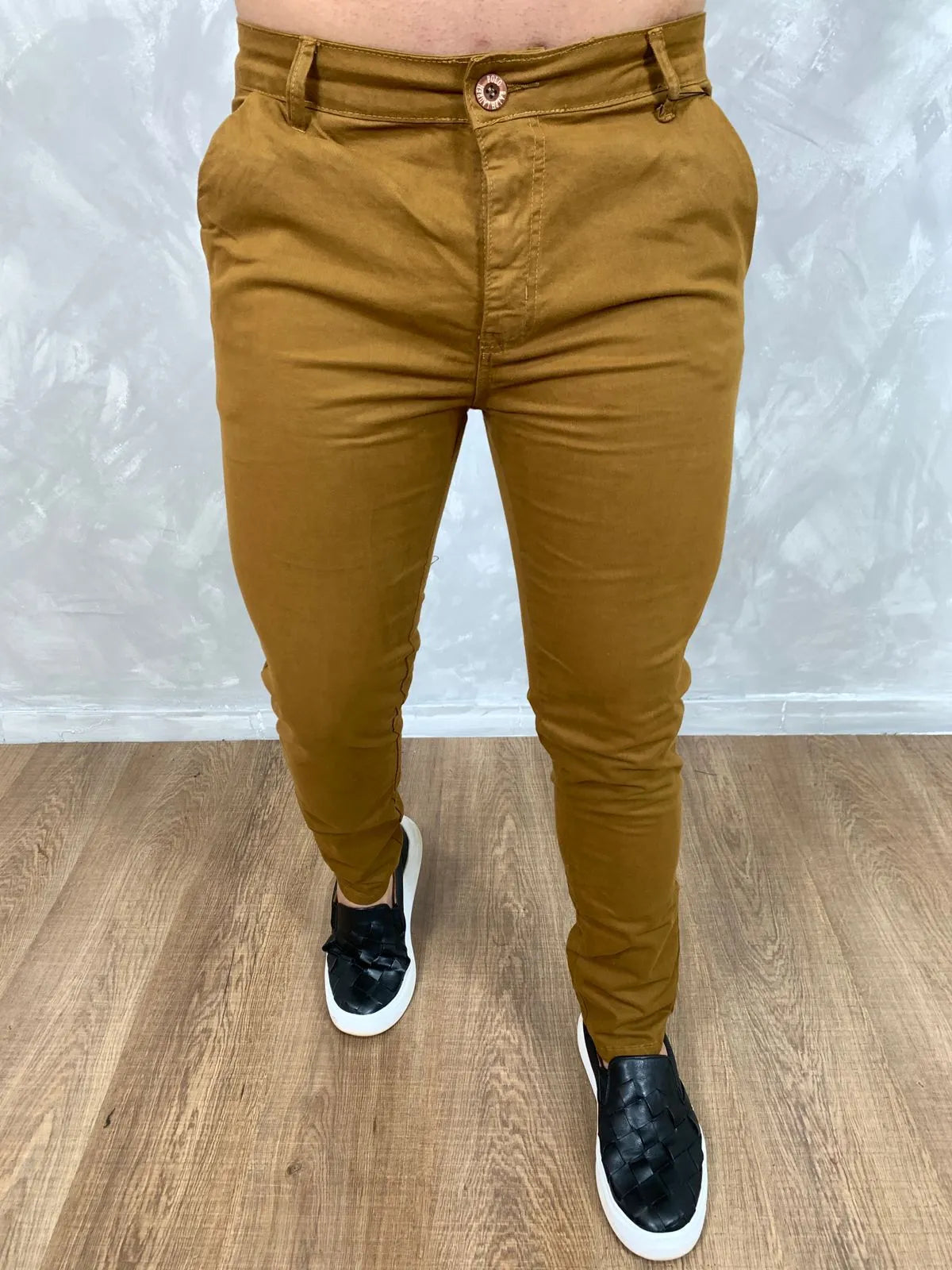 Calça Sarja Masculina Ralph Alfaiataria Premium com Elástano Cor Caramelo