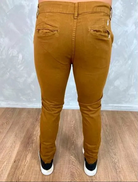 Calça Sarja Masculina Ralph Alfaiataria Premium com Elástano Cor Caramelo