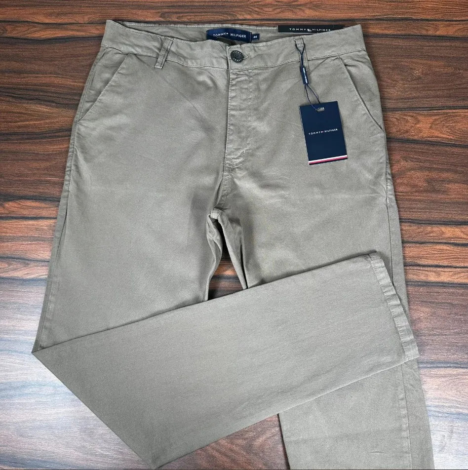 Calça Sarja Masculina Ralph Alfaiataria Premium com Elastano Cor Caqui