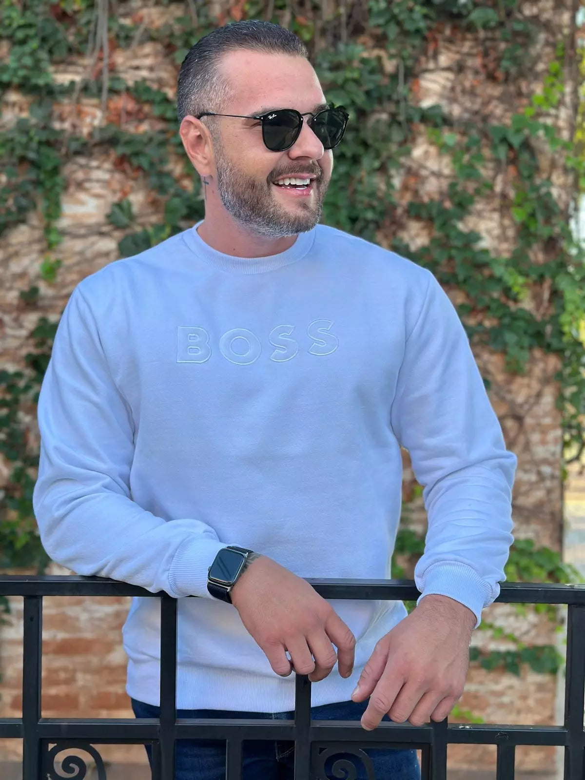 Blusa Moletom Boss Monocromático Branco em Algodão e Poliéster