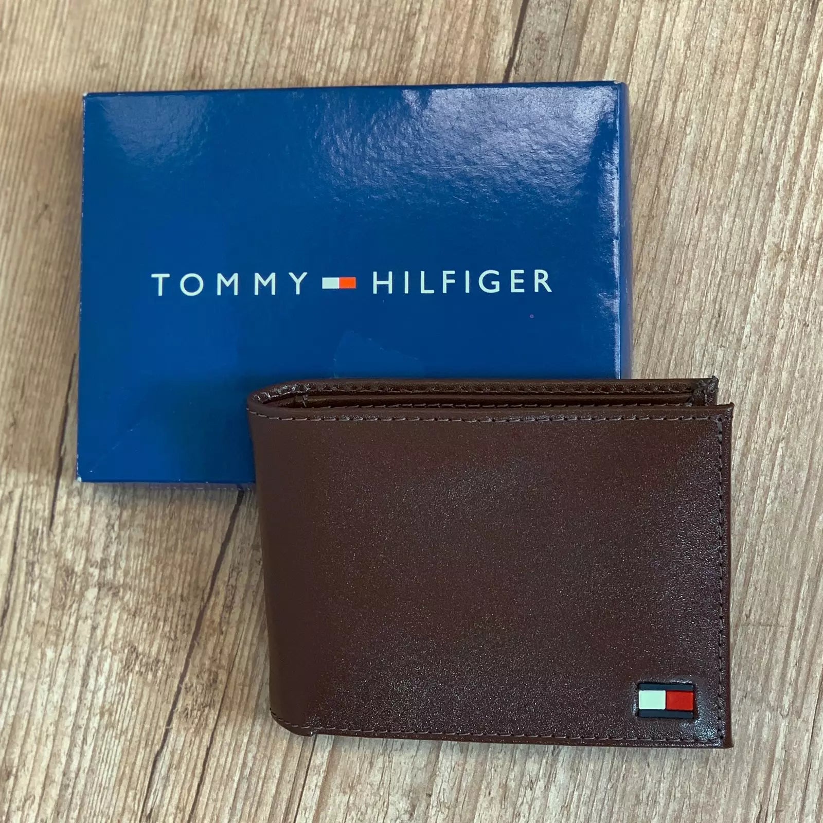 Carteira Tommy Masculina Couro Wallet Café