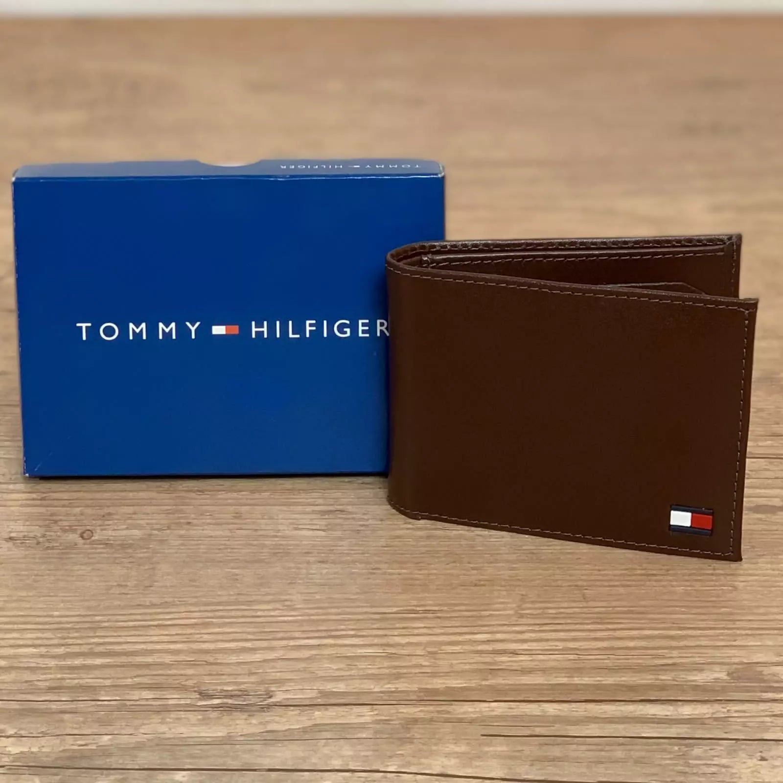 Carteira Tommy Masculina Couro Wallet Café