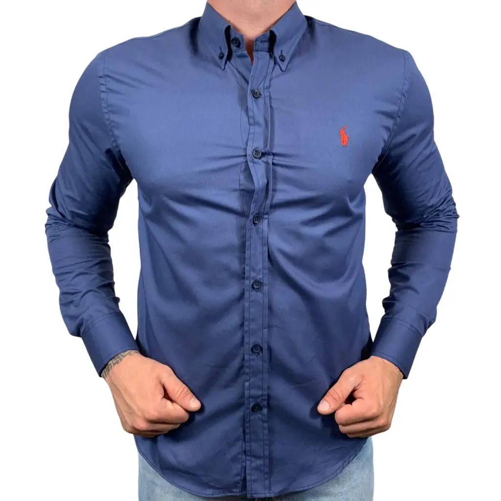 Camisa PRL Masculina Regular Fit Algodão Azul