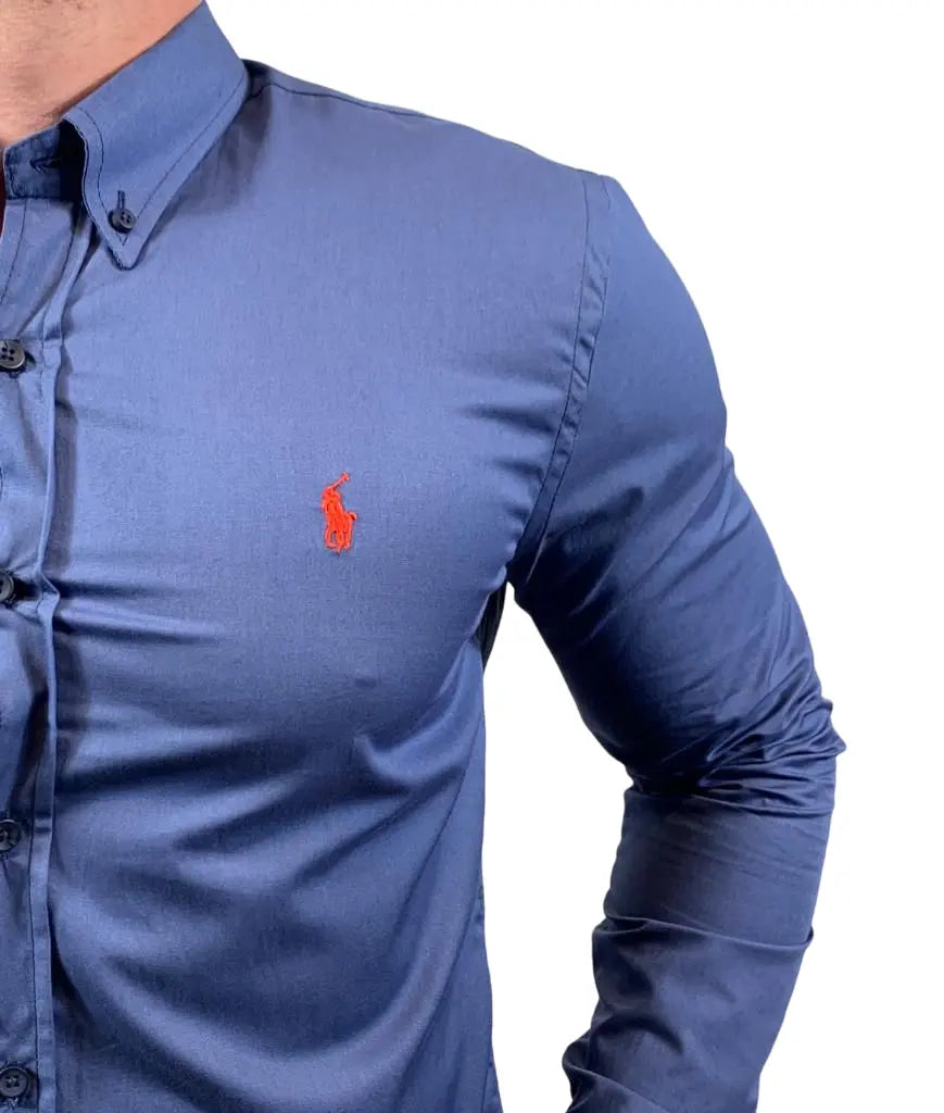 Camisa PRL Masculina Regular Fit Algodão Azul