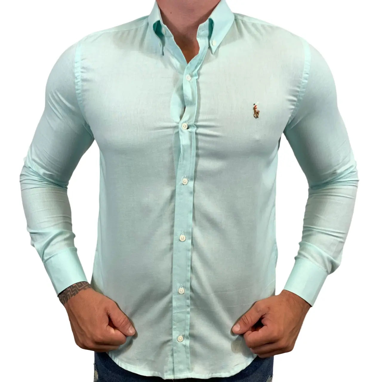 Camisa PRL Masculina Regular Fit Algodão Verde Claro