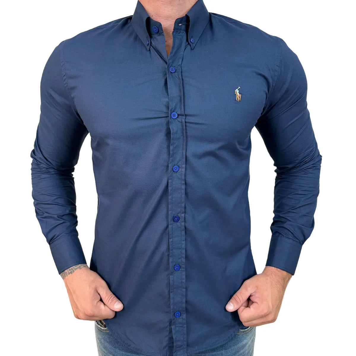 Camisa PRL Masculina Regular Fit Algodão Azul