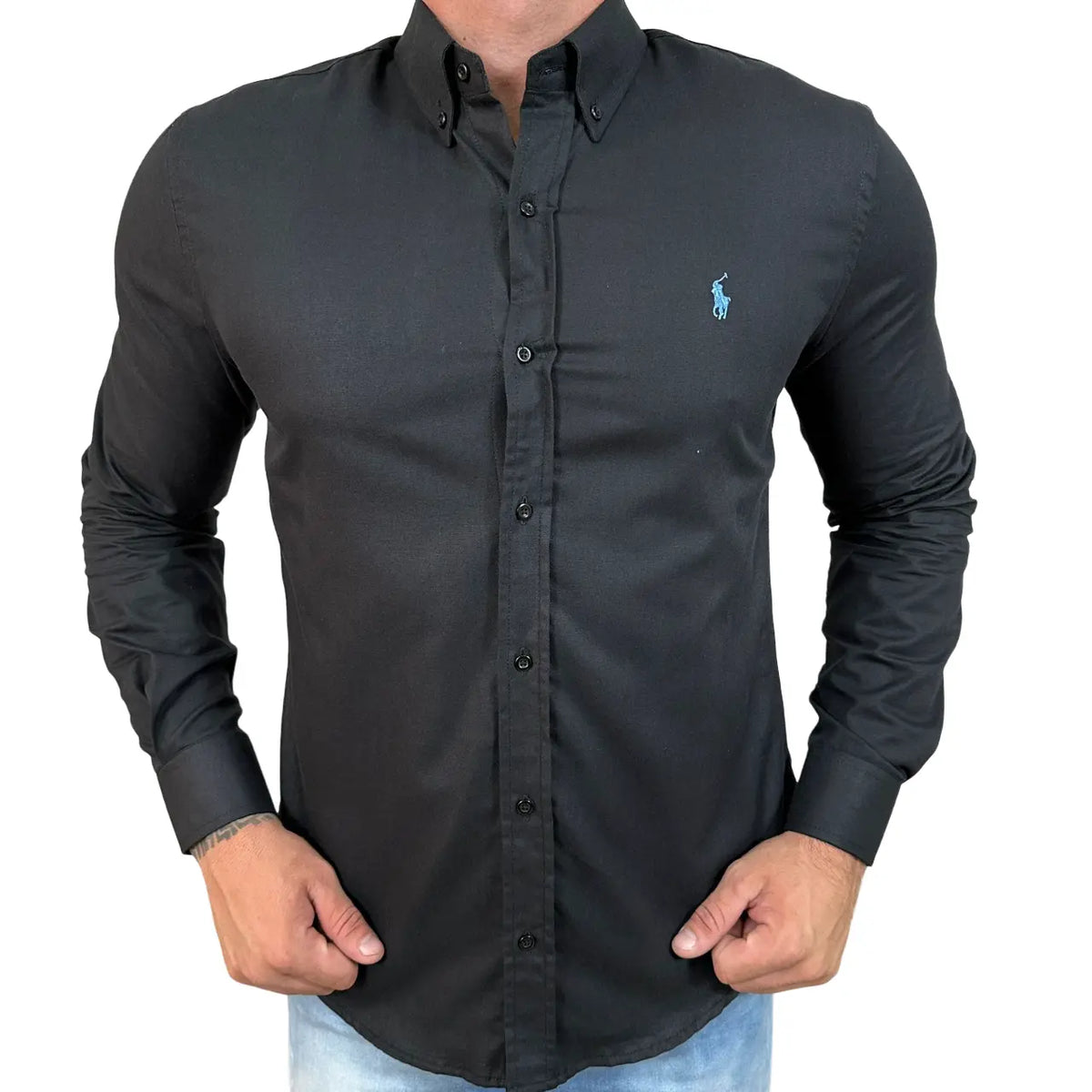 Camisa PRL Masculina Regular Fit Algodão Preta