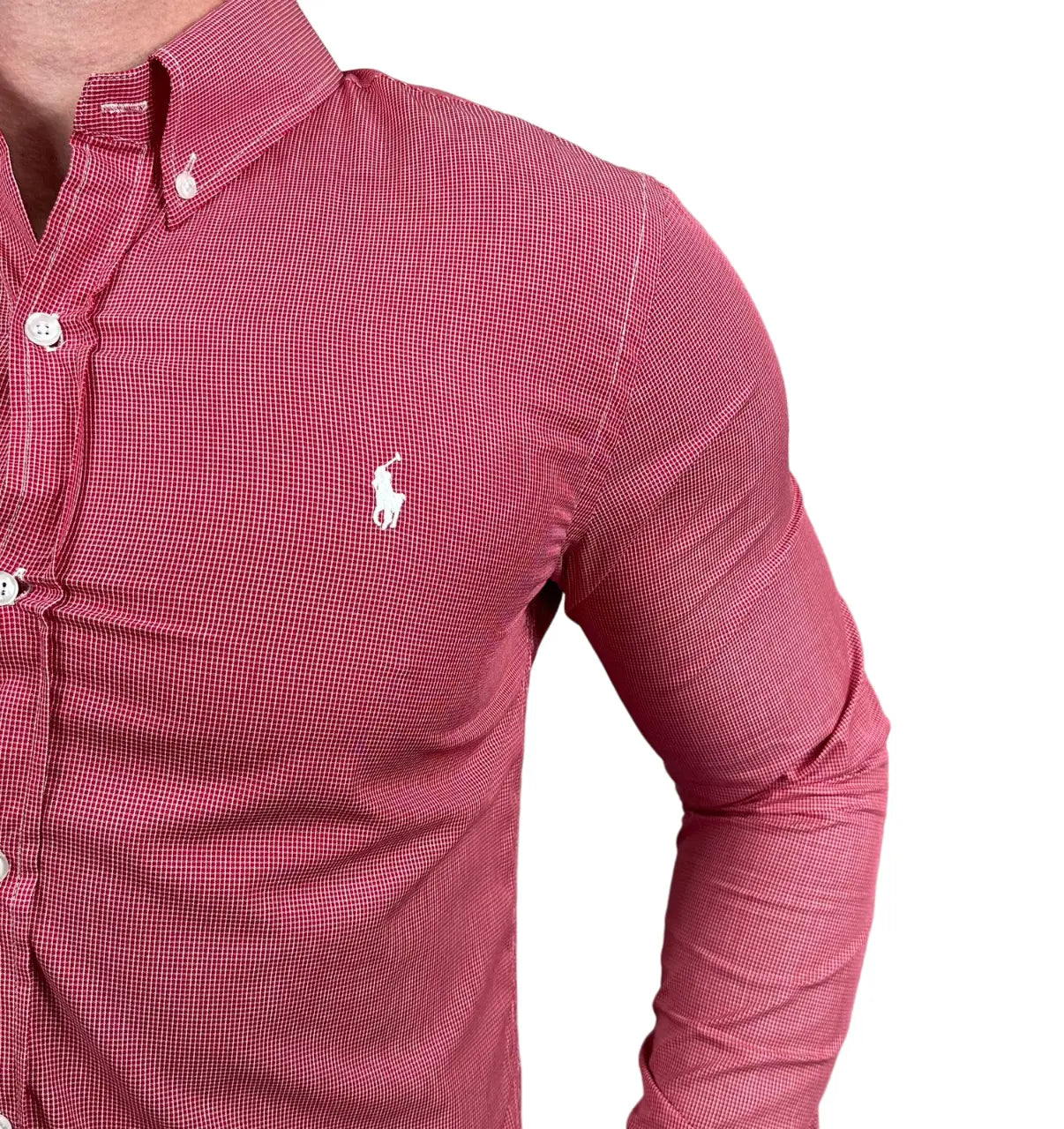 Camisa PRL Masculina Regular Fit Algodão Quadriculada Vermelha