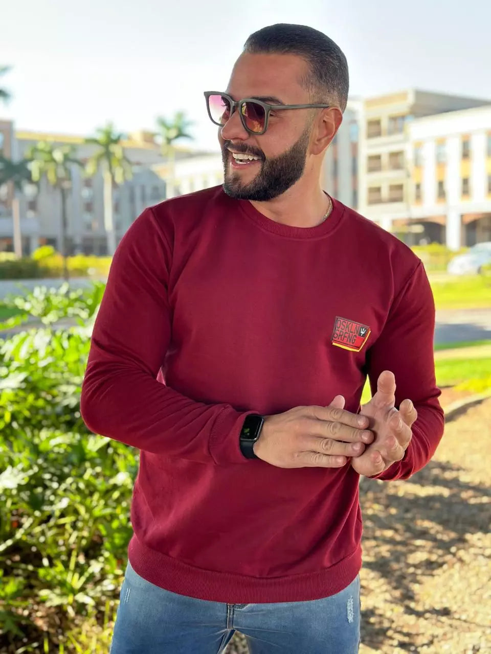 Blusa Moletom Osklen Monocromático Vinho em Algodão e Poliéster