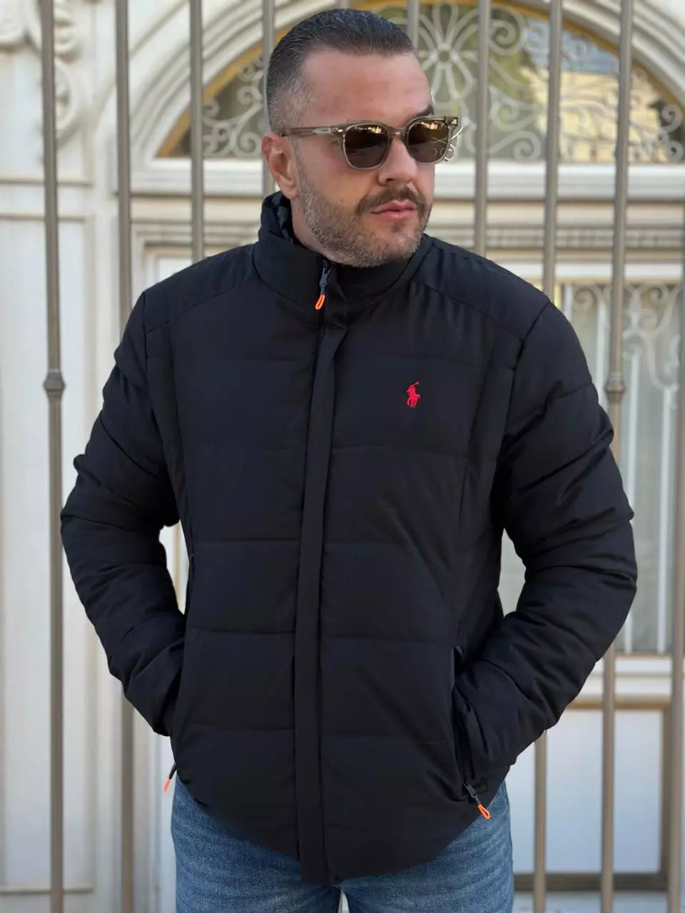 Jaqueta Polo RL Monocromático Preta com Zíper em Poliéster e Elastano