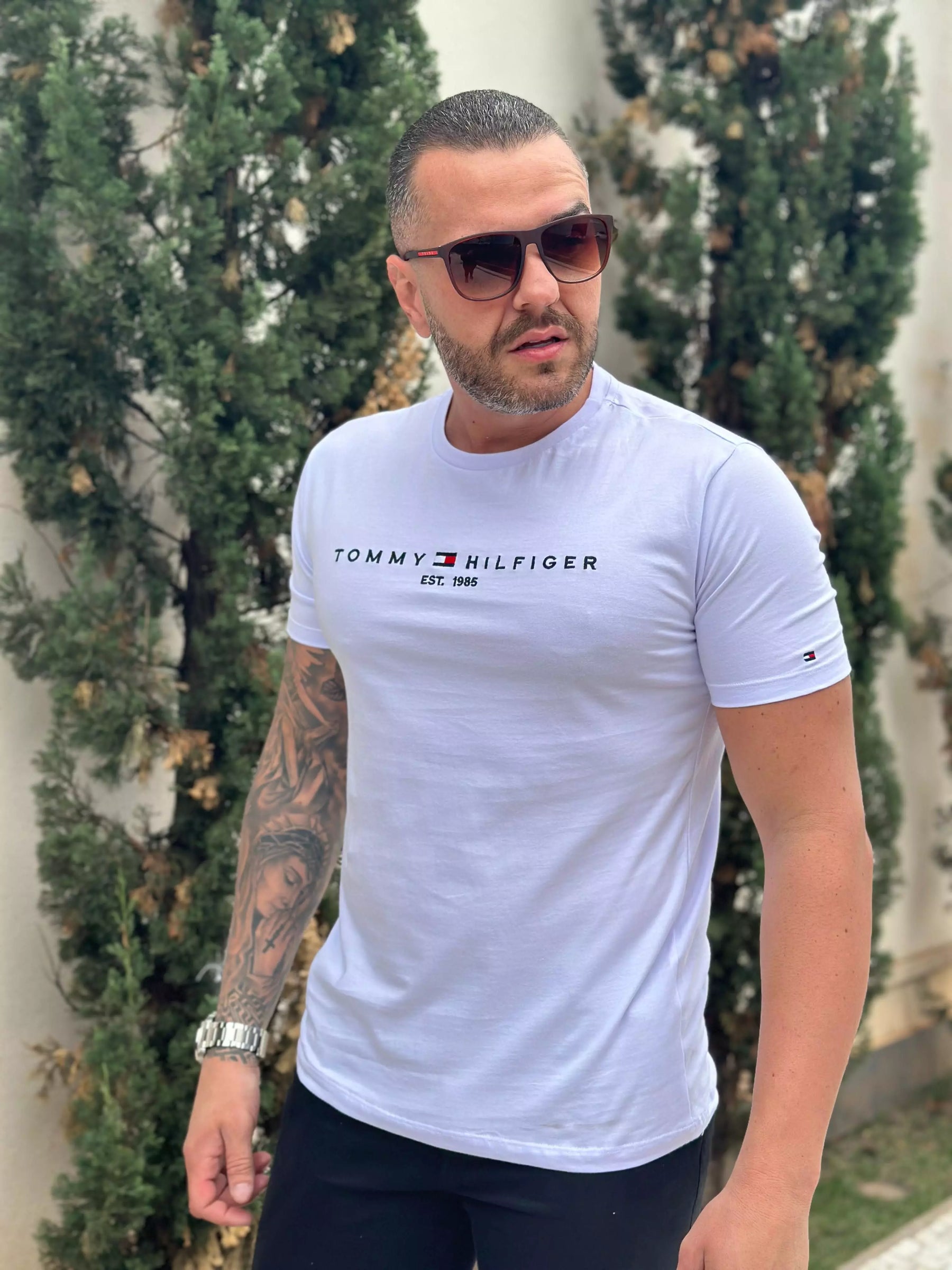 Camiseta Masculina Manga Curta Cor Branca em Seda Pima