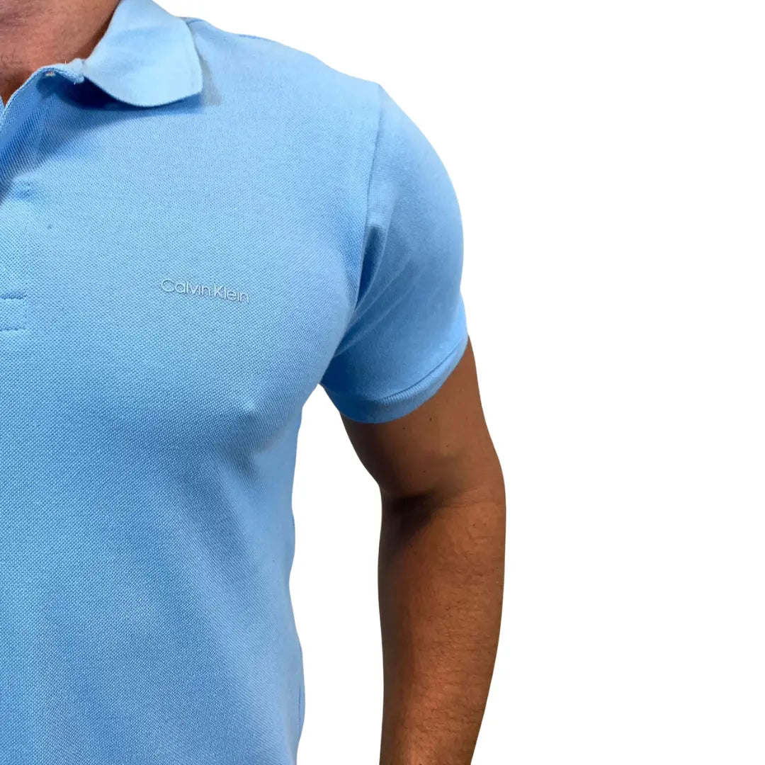 Camisa Polo CK Masculina Custom Fit Cor Azul Claro