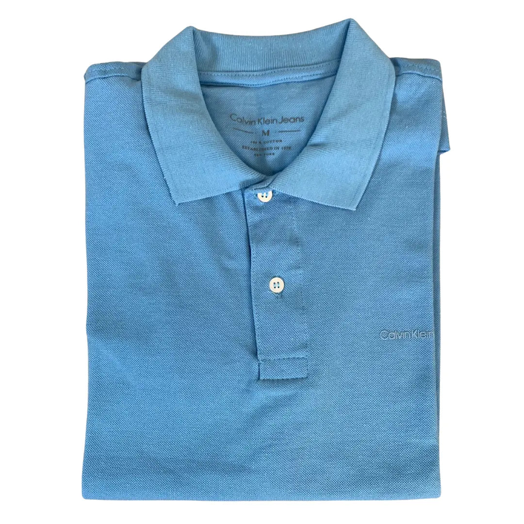 Camisa Polo CK Masculina Custom Fit Cor Azul Claro
