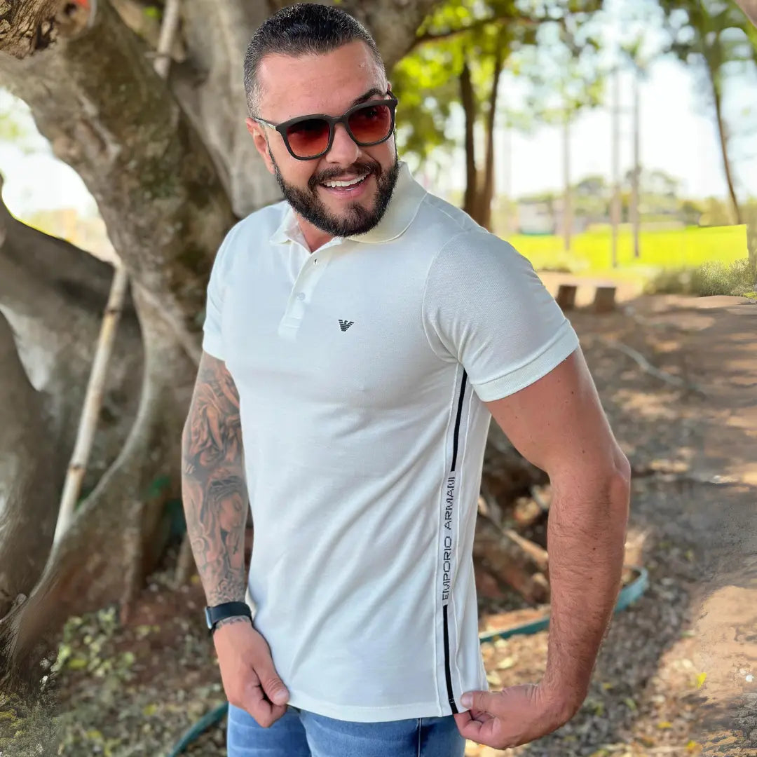 Camisa Polo EA Masculina Custom Fit Cor Branca