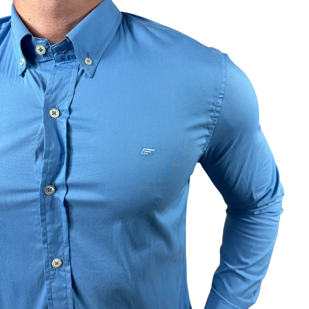 Camisa Ellus Custom Fit Tricoline Cor Azul