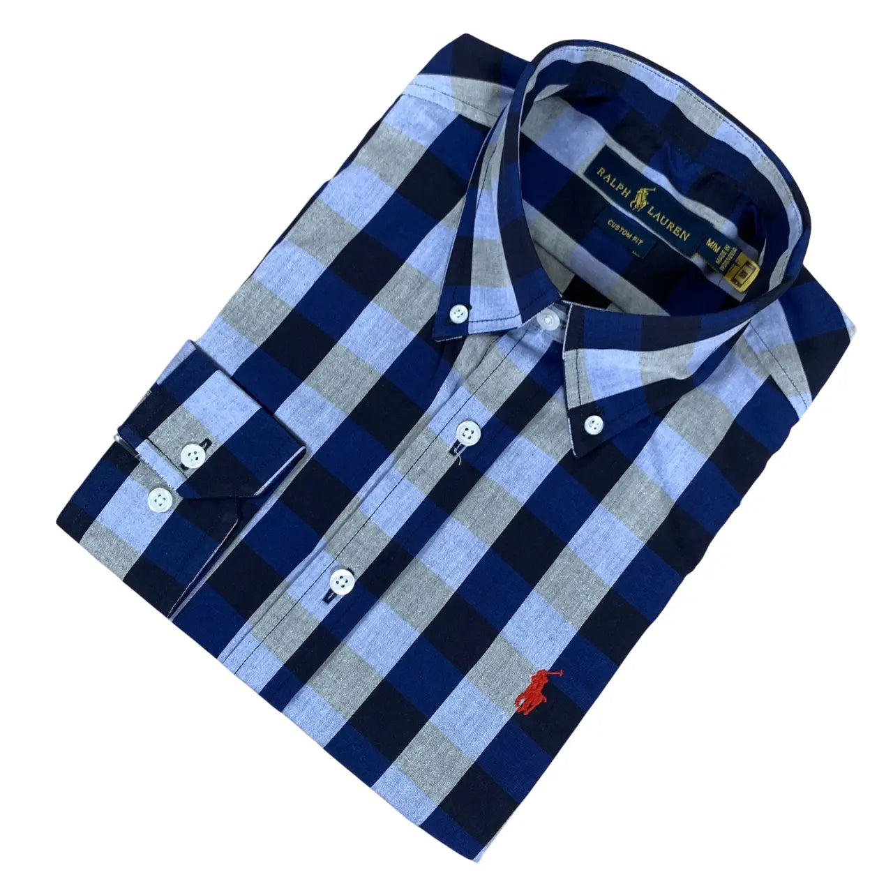 Camisa PRL Custom Fit Tricoline Algodão Xadrez Cor Azul