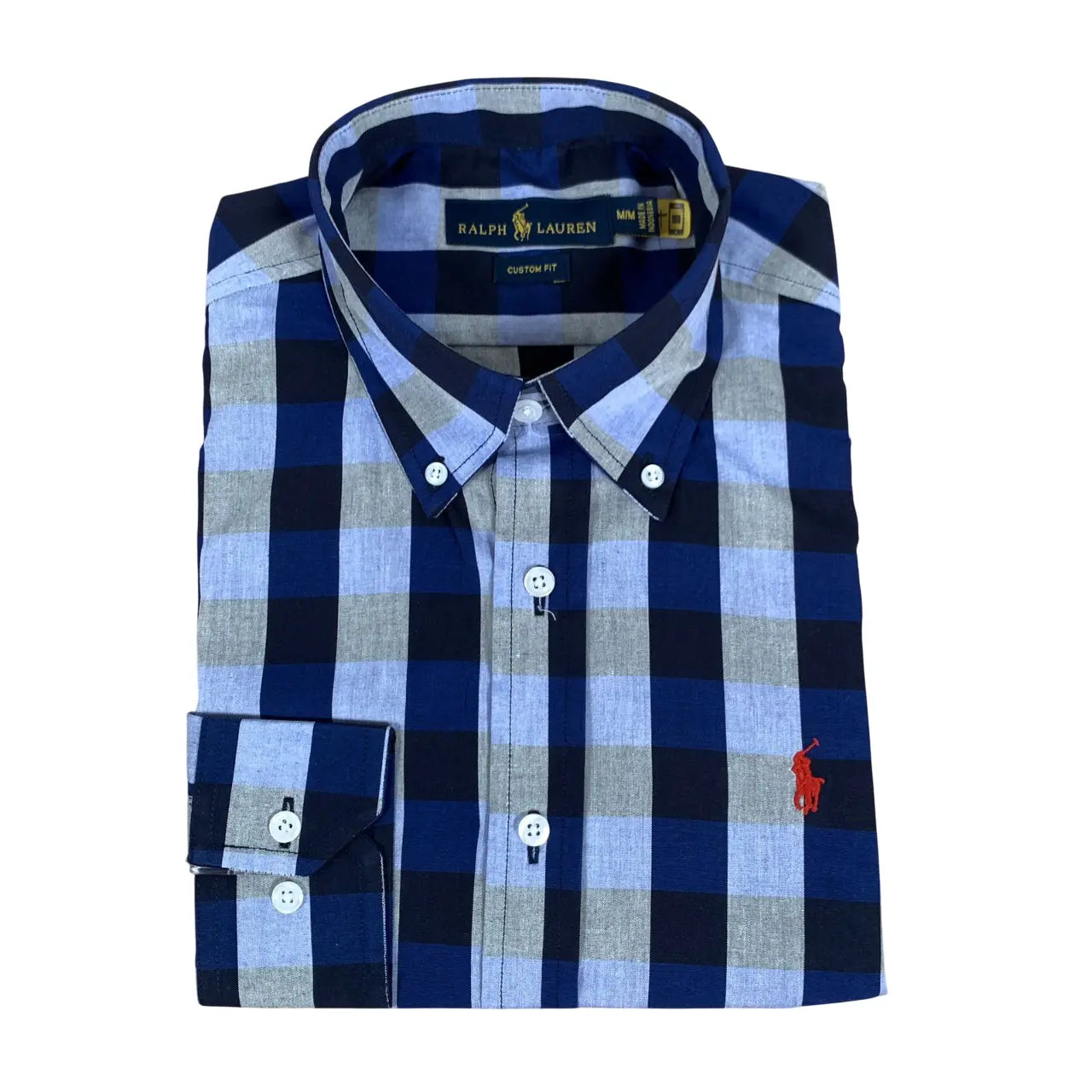 Camisa PRL Custom Fit Tricoline Algodão Xadrez Cor Azul