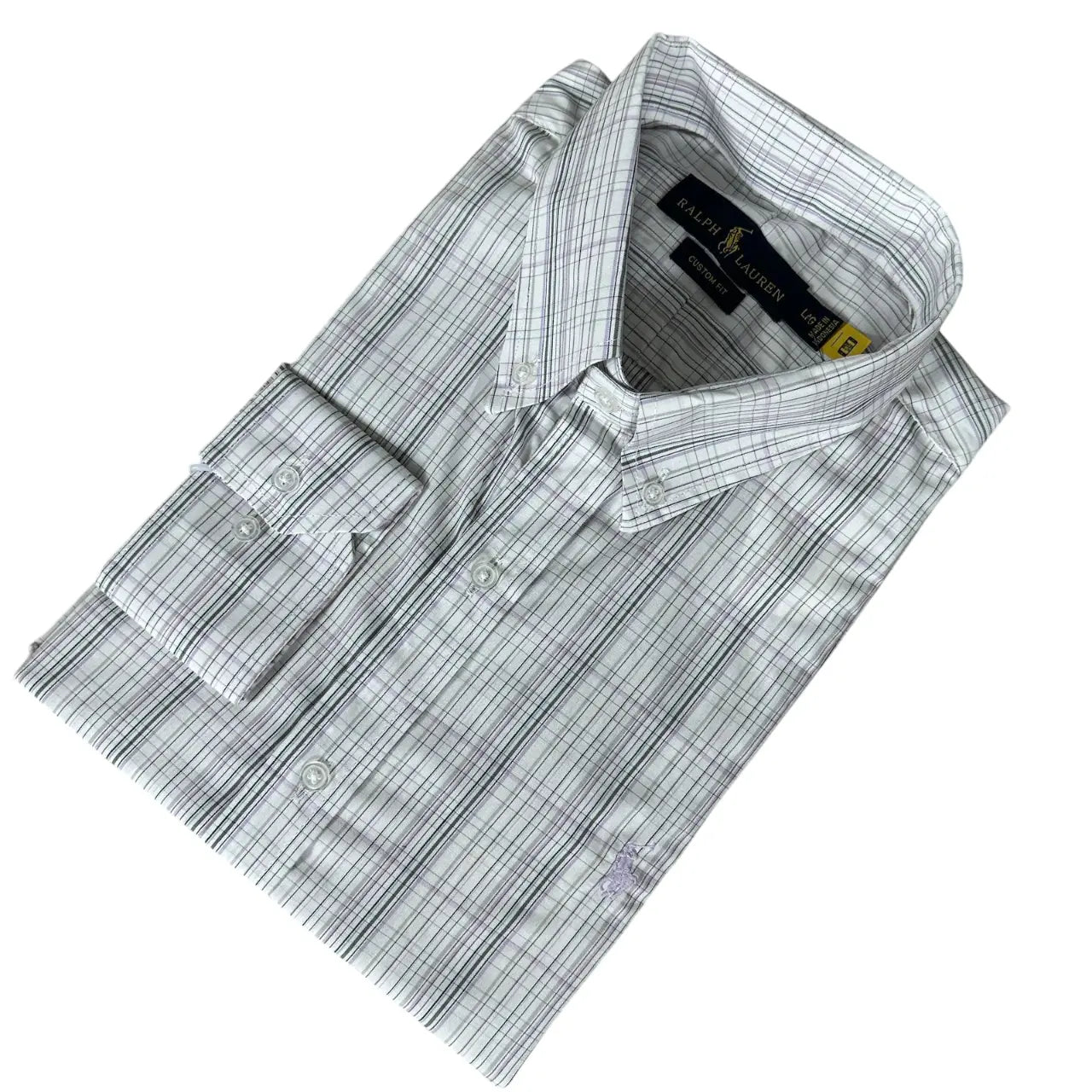 Camisa Polo Raulph Lauren Custom Fit Tricoline Algodão Xadrez Cor Cinza