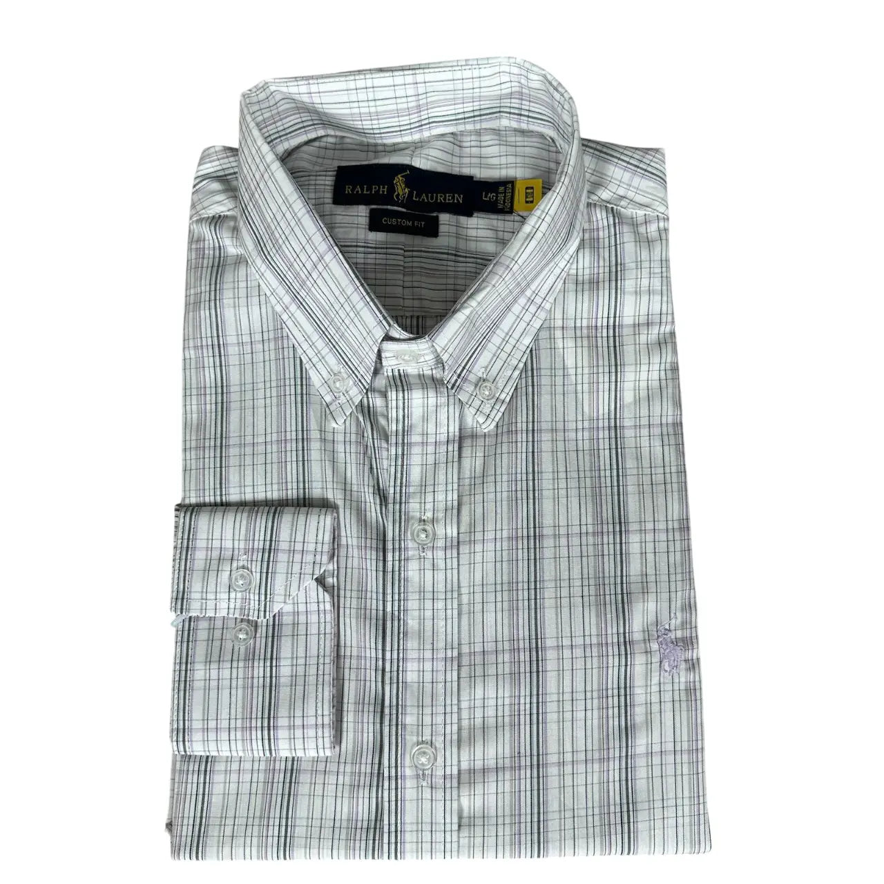 Camisa Polo Raulph Lauren Custom Fit Tricoline Algodão Xadrez Cor Cinza