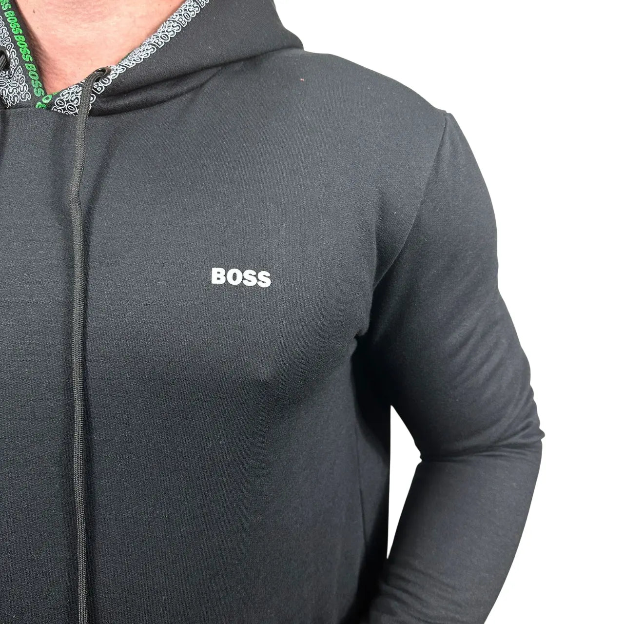 Blusa Moletom Boss Monocromático Preto em Algodão com Capuz