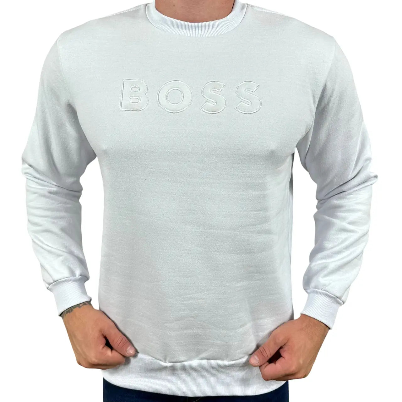 Blusa Moletom Boss Monocromático Branco em Algodão e Poliéster