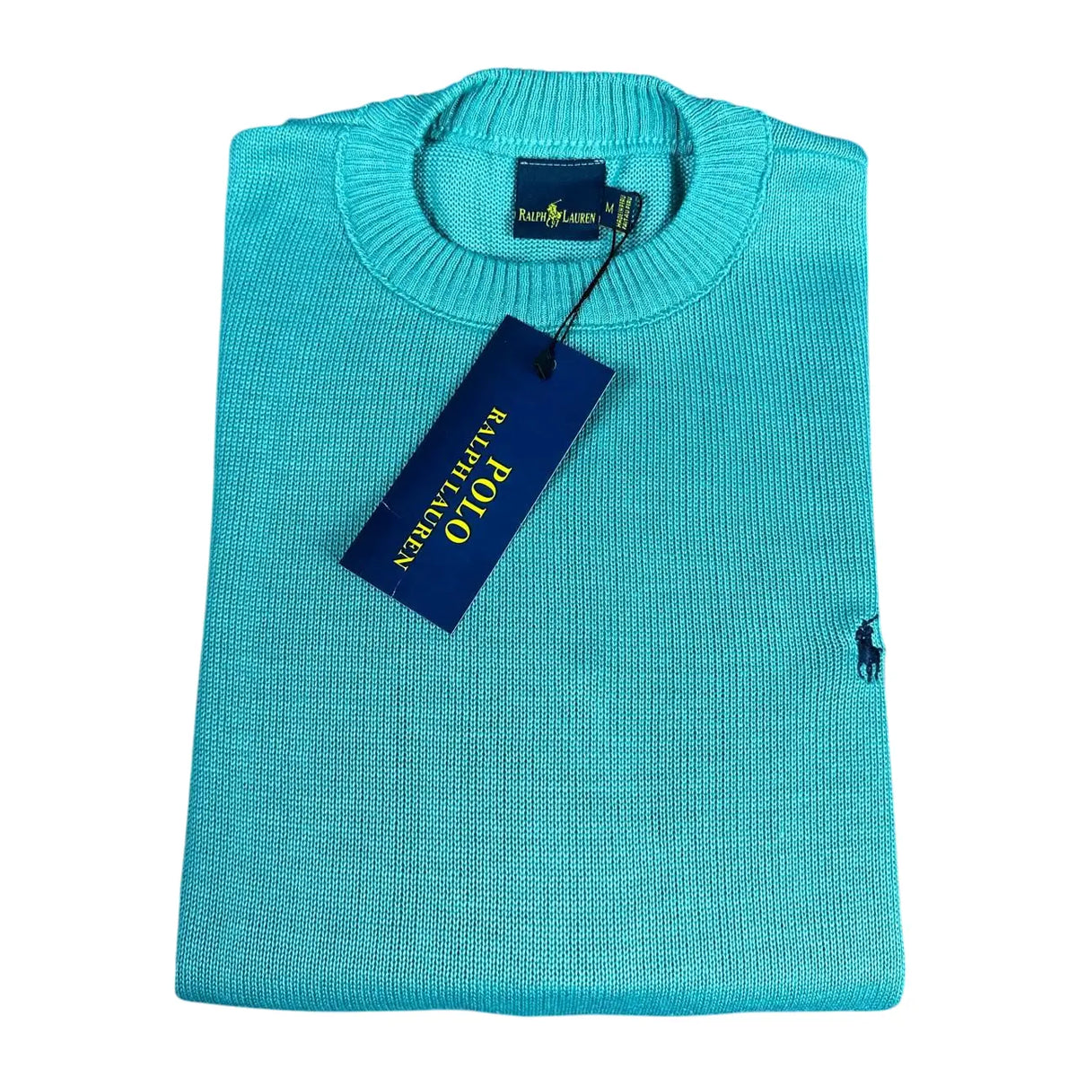 Suéter Monocromático Verde Claro com Gola Redonda em Poliéster