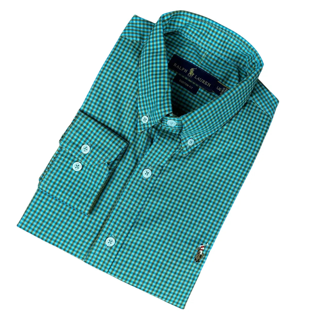Camisa Social Masculina Custom Fit PRL Algodão Xadrez Verde