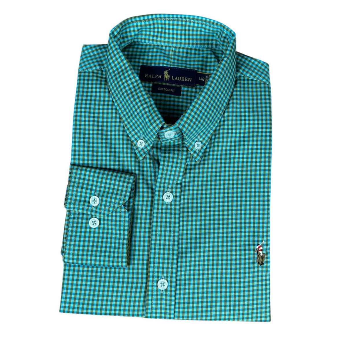 Camisa Social Masculina Custom Fit PRL Algodão Xadrez Verde