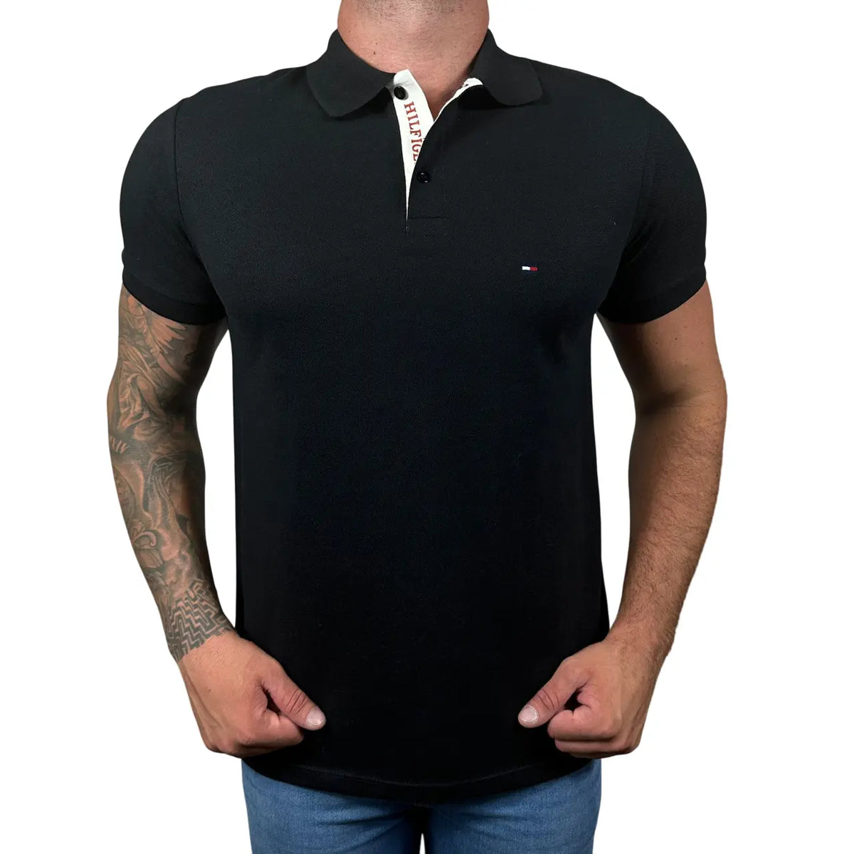 Camisa Polo Masculina Custom Fit T. Hilfiger Cor Preta