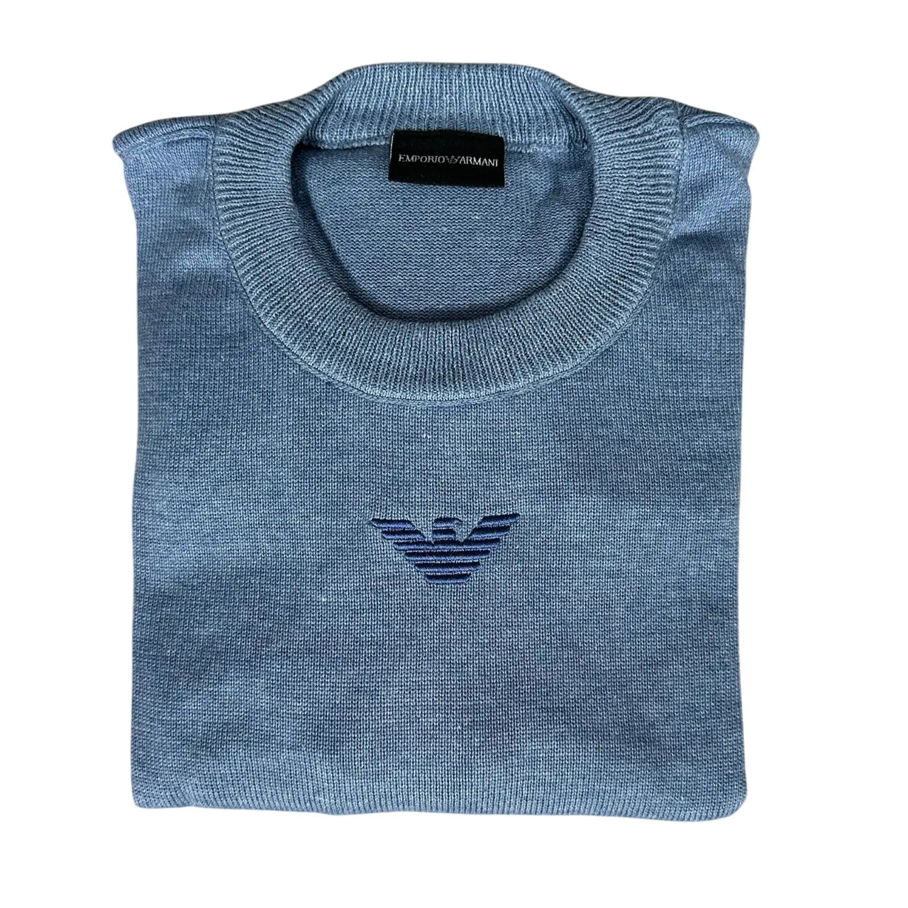 Suéter Armani Monocromático Azul com Gola Redonda em Poliéster