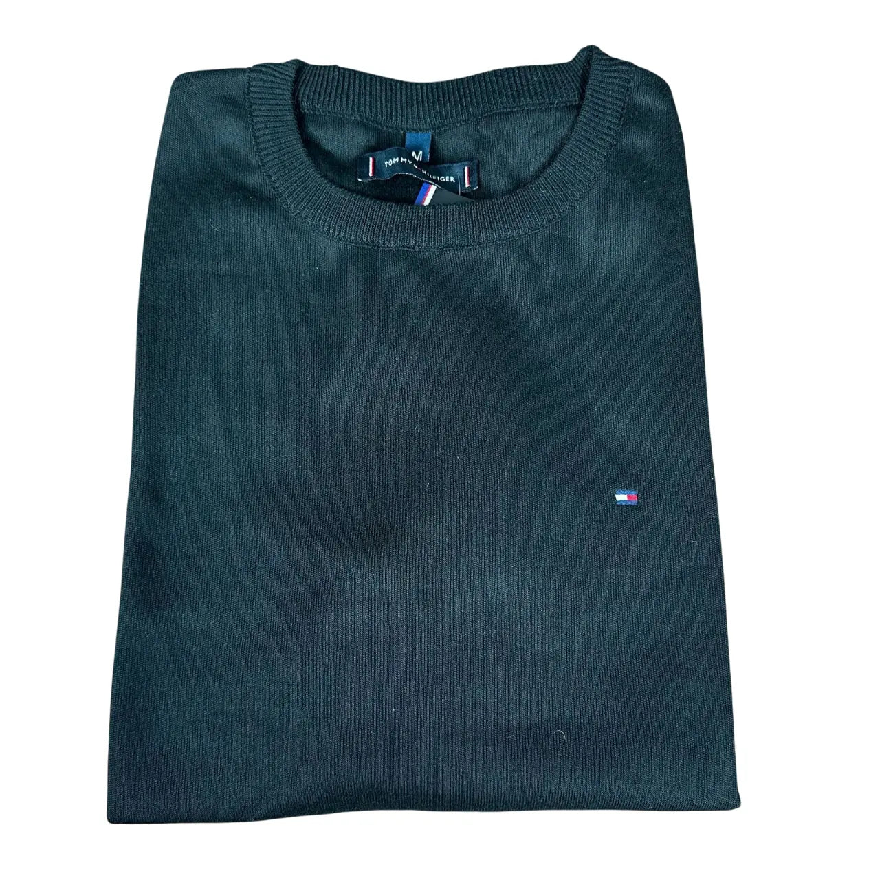 Suéter T. Hilfiger Monocromático Preto com Gola Redonda em Poliéster