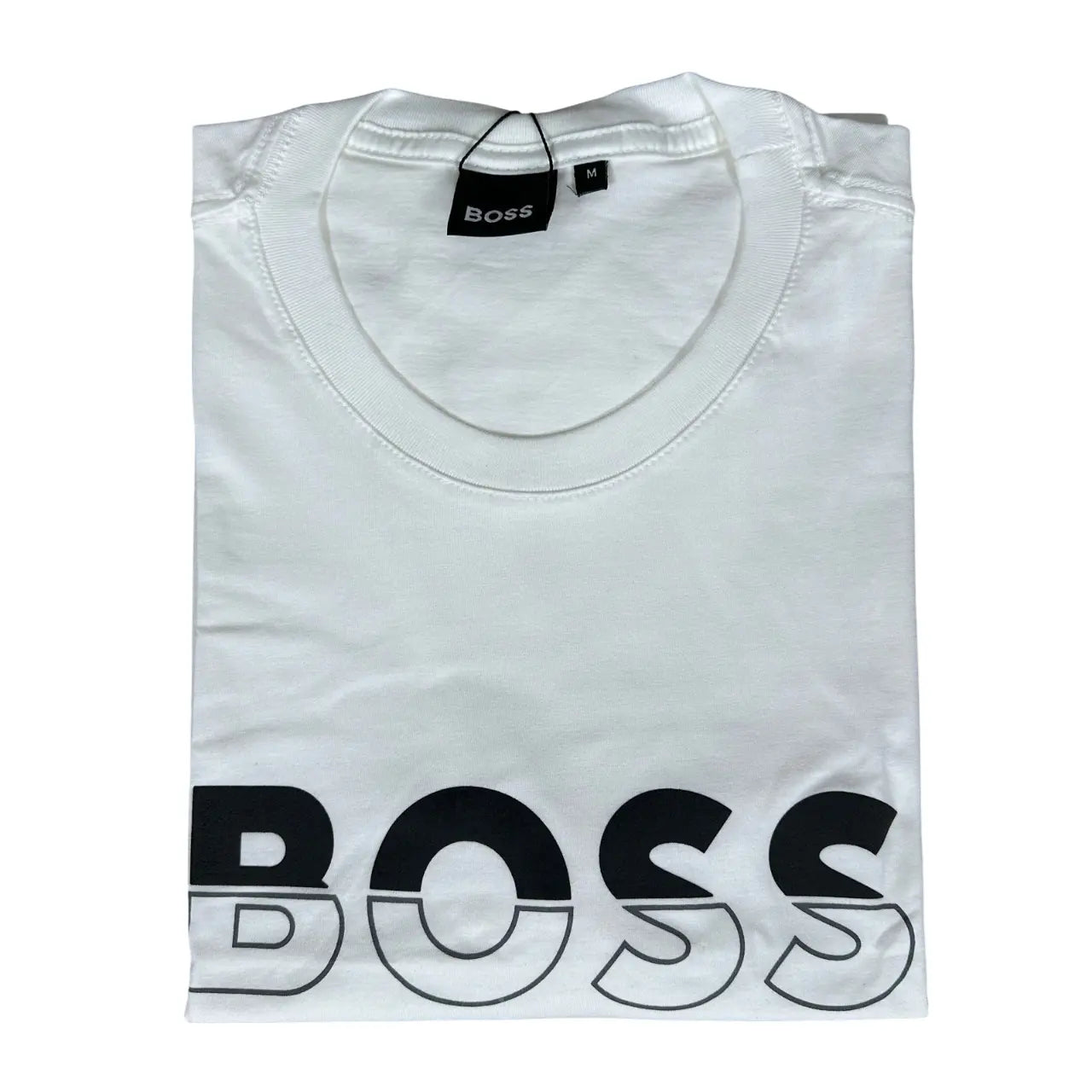 Camiseta Boss Masculina Manga Curta Cor Branca com Logo Branco e Preto