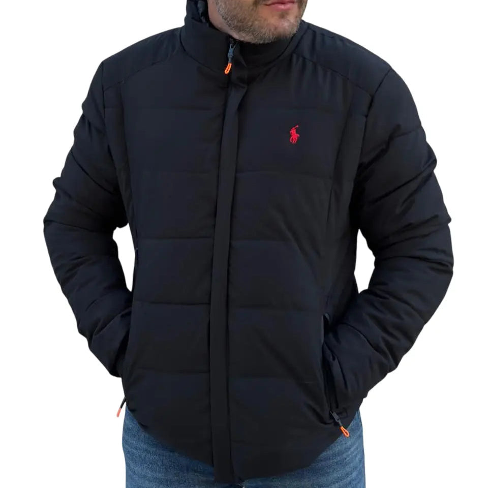 Jaqueta Polo RL Monocromático Preta com Zíper em Poliéster e Elastano