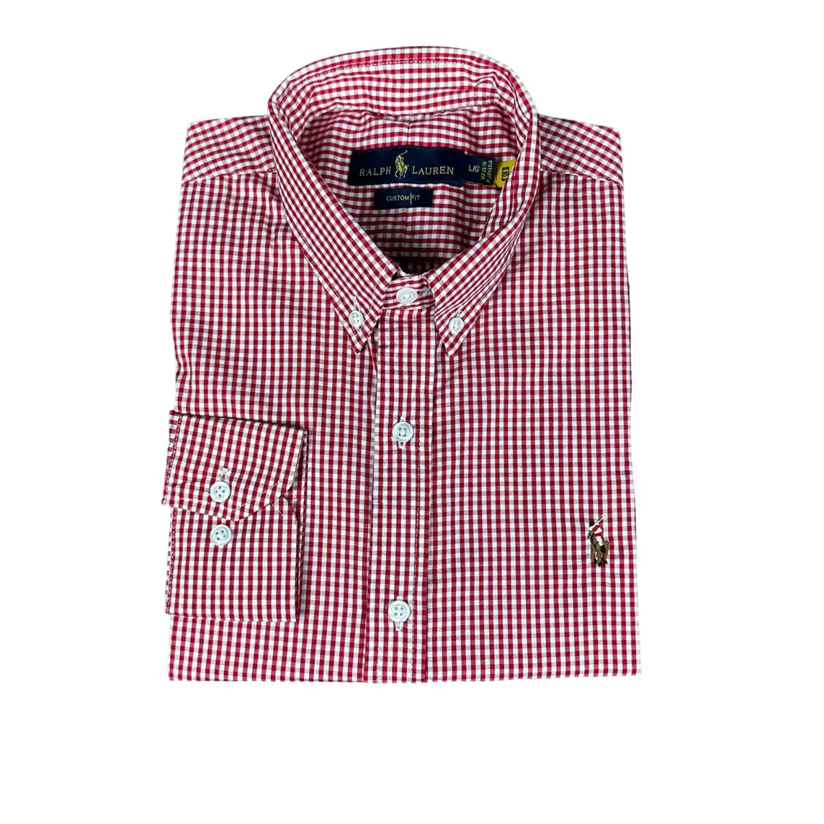 Camisa Social Masculina PRL Custom Fit Algodão Xadrez Vermelha
