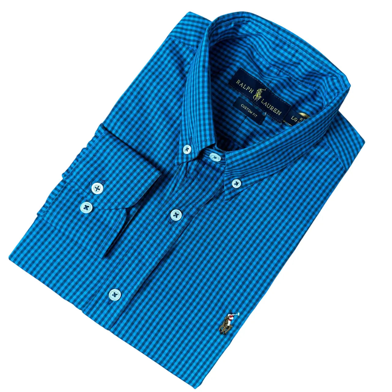 Camisa Social Masculina PRL Custom Fit Algodão Xadrez Azul