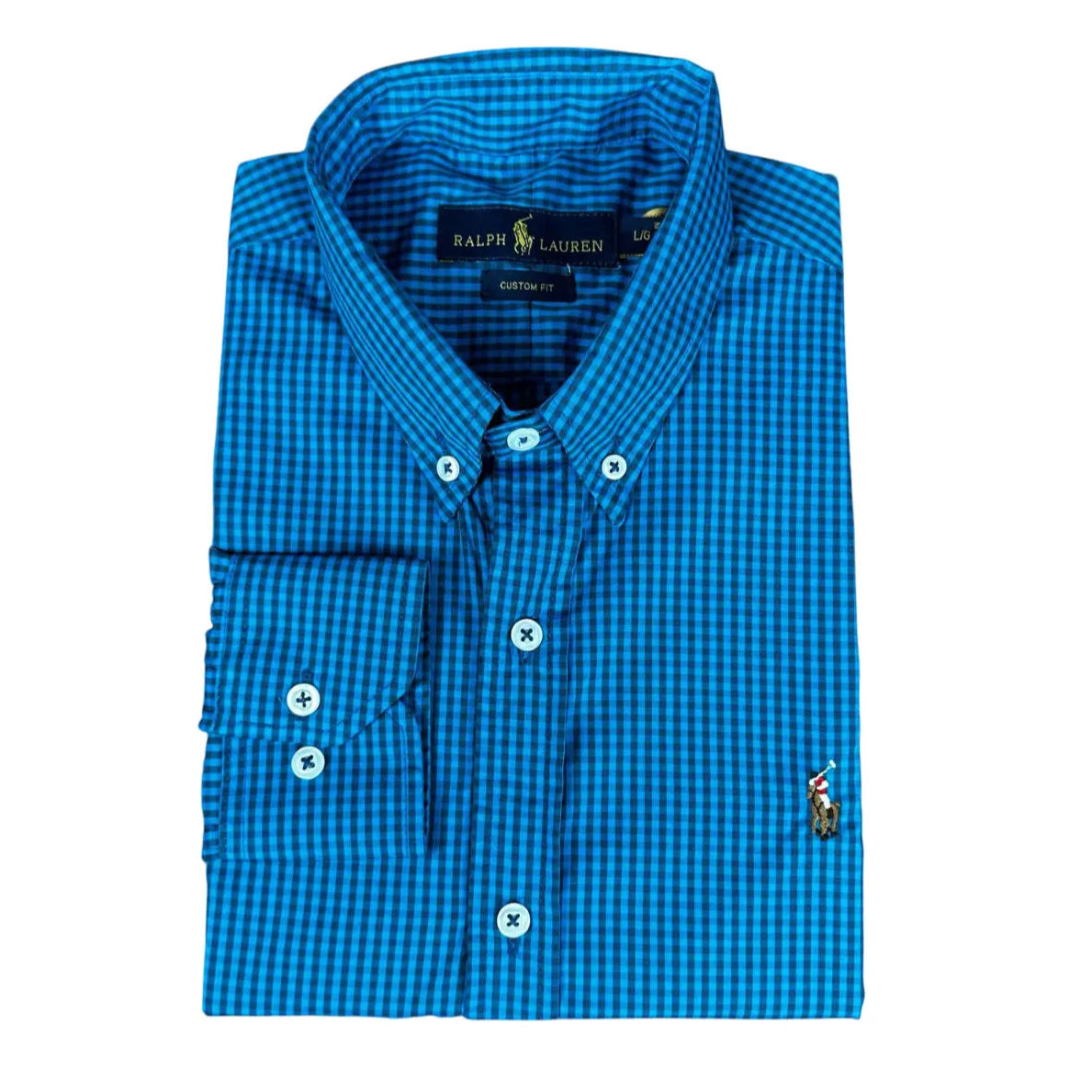 Camisa Social Masculina PRL Custom Fit Algodão Xadrez Azul