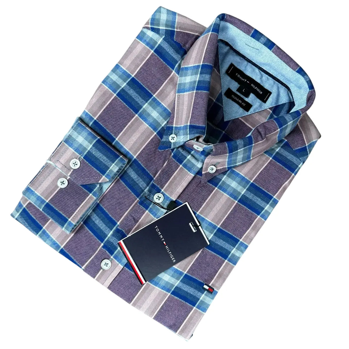 Camisa Social Masculina Custom Fit Tommy Algodão Xadrez Roxo
