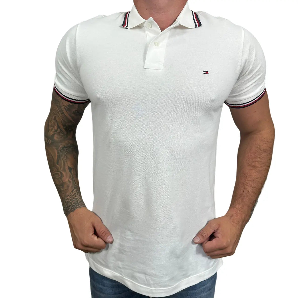 Camisa Polo T. Hilfiger Custom Fit Cor Branca