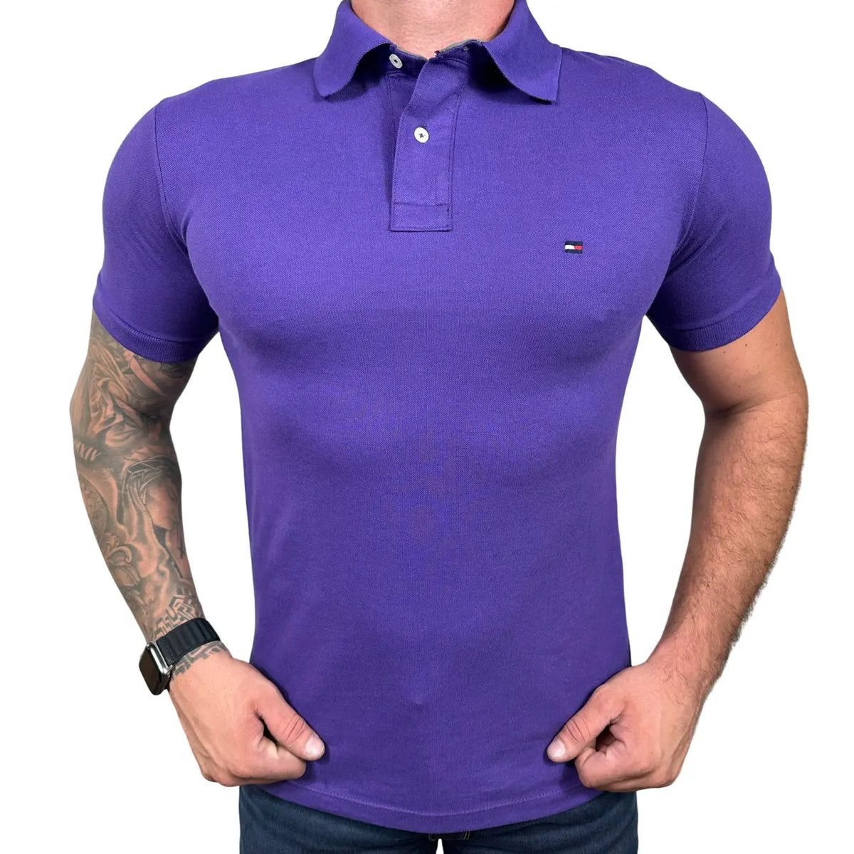 Camisa Polo T. Hilfiger Custom Fit Cor Roxa