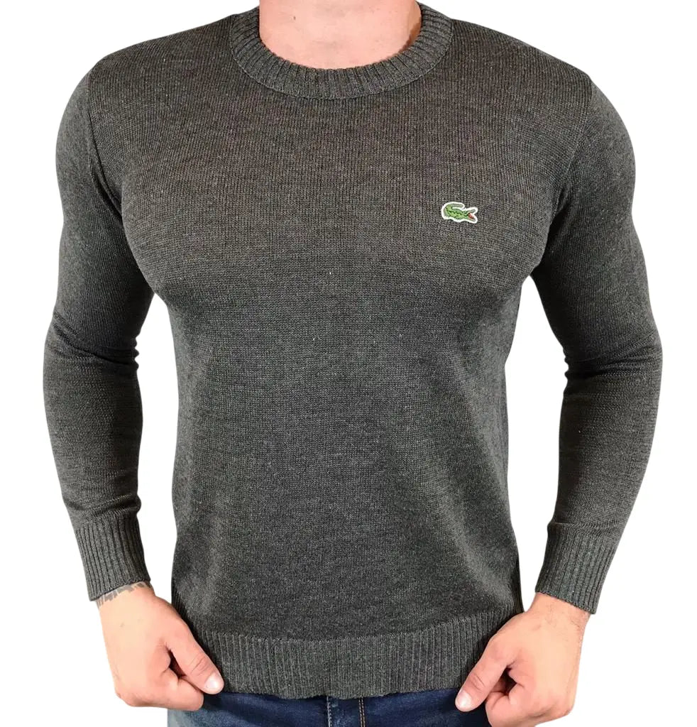Suéter Monocromático Cinza LCT com Gola Redonda em Poliéster