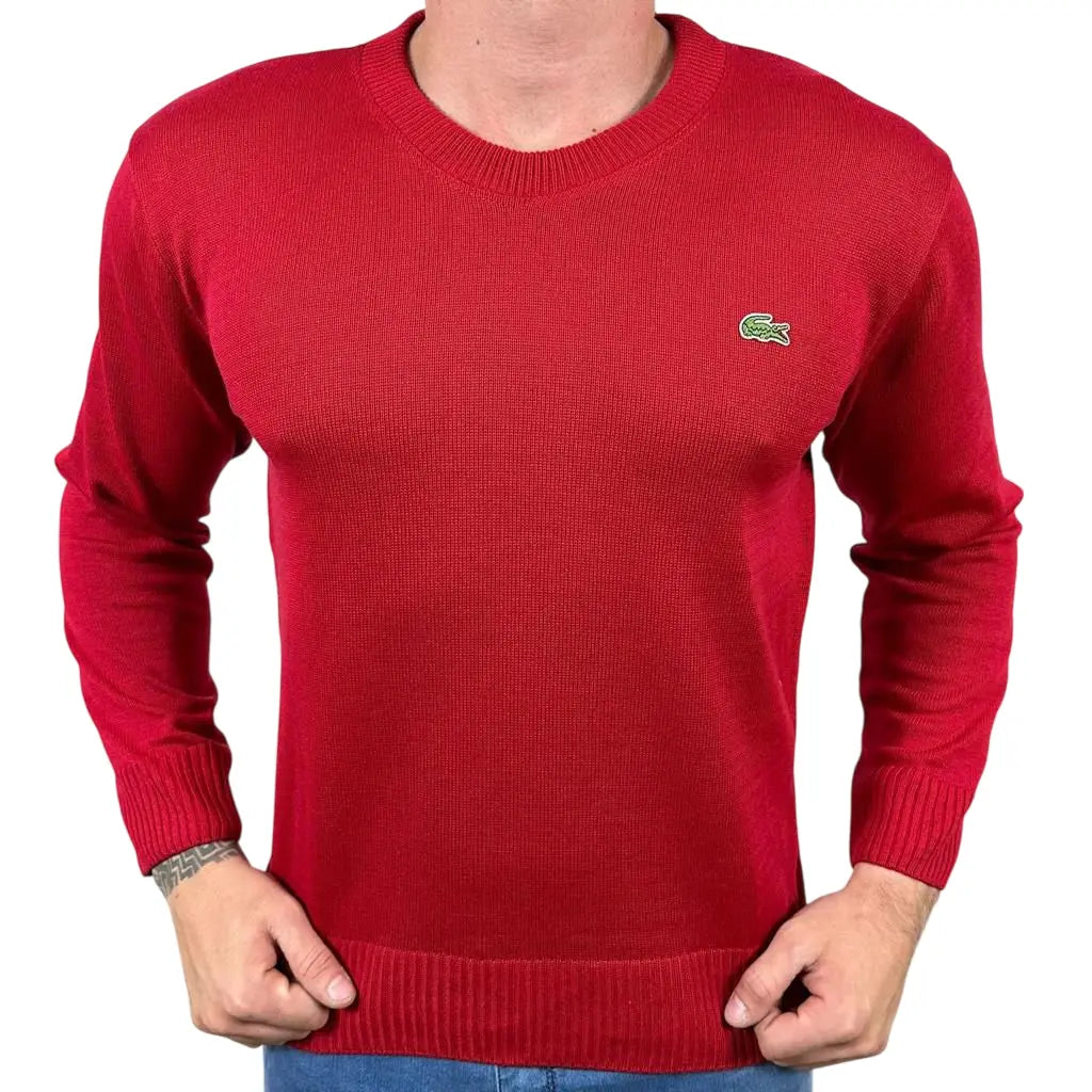 Suéter Masculino Monocromático LCT Vermelho com Gola Redonda em Poliéster