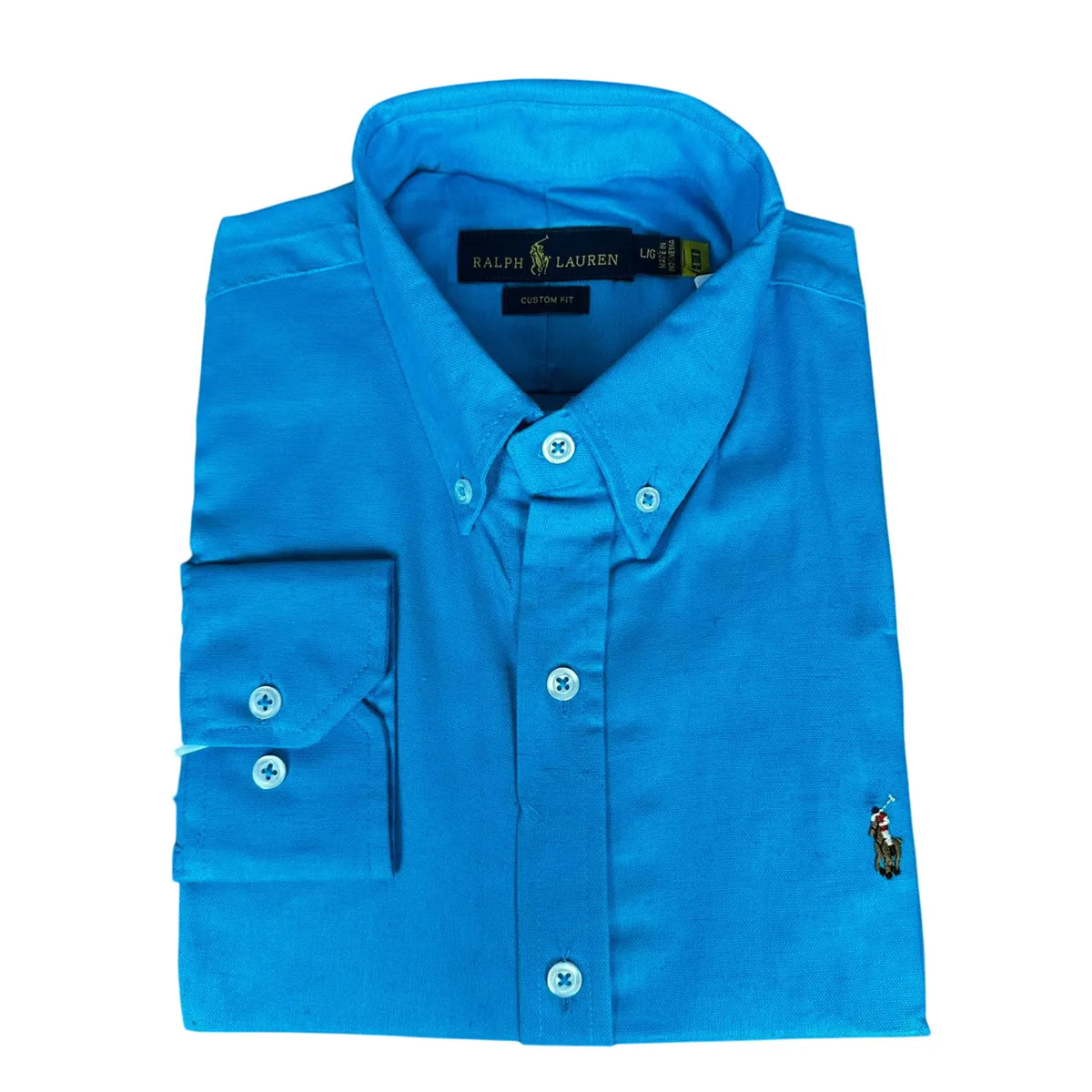 Camisa Social Masculina Custom Fit PRL Algodão Azul