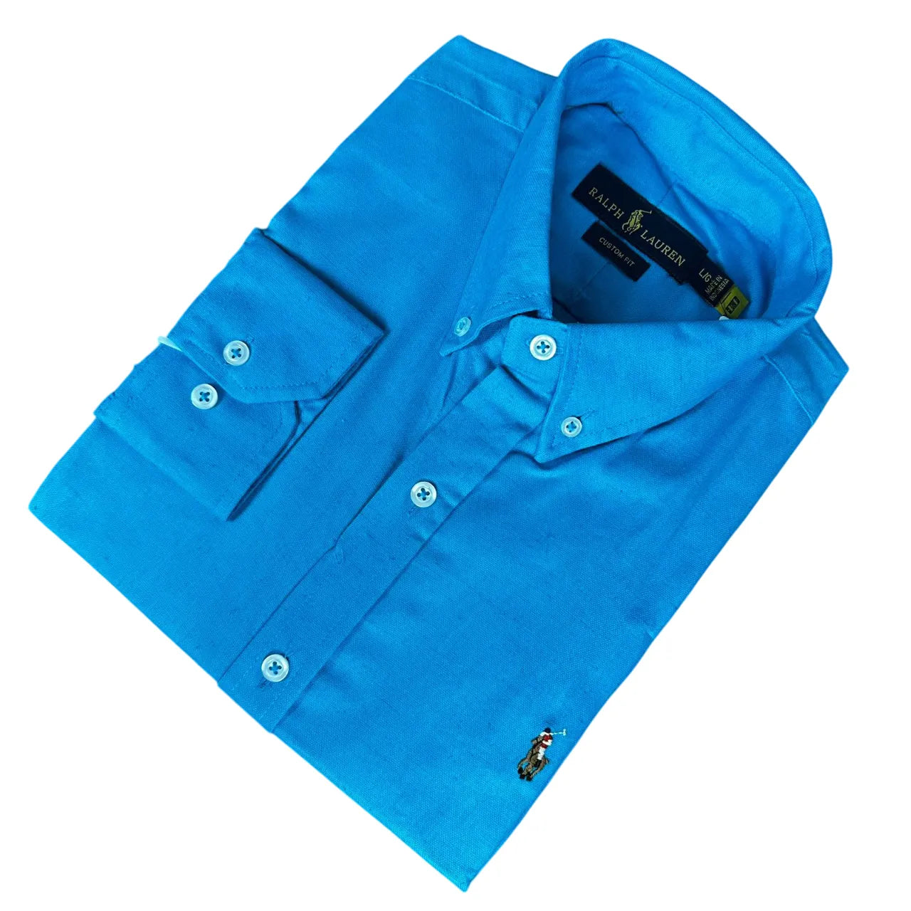 Camisa Social Masculina Custom Fit PRL Algodão Azul