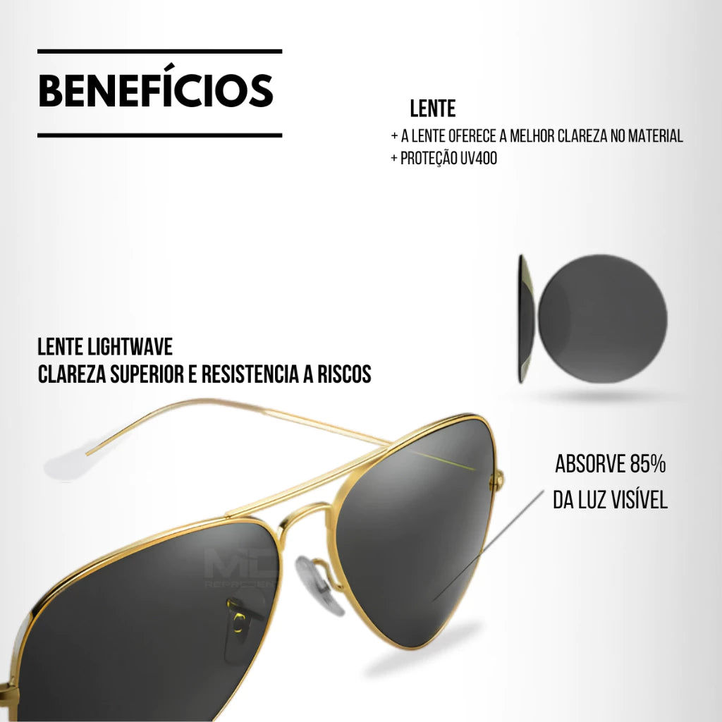 Óculos De Sol Masculino Aviador Clássico Maverick RF373