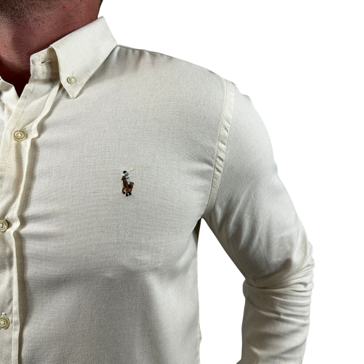 Camisa PRL Masculina Regular Fit Linho Cor Off White