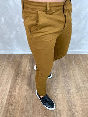 Calça Sarja Masculina Ralph Alfaiataria Premium com Elástano Cor Caramelo